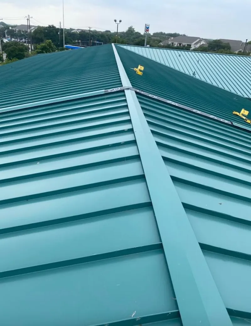 Green commercial metal roof ridge and valley for Metal Roof Repair in Plantation